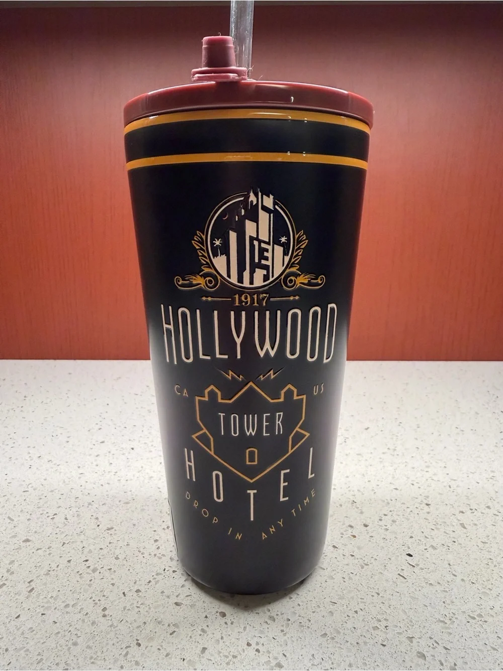 NEW DISNEY HOLLYWOOD TOWER HOTEL 19oz STAINLESS STEEL TUMBLER “DROP IN ANY TIME”